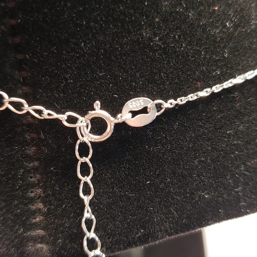 STERLING elephants mom and baby pendant and chain with rhinestones